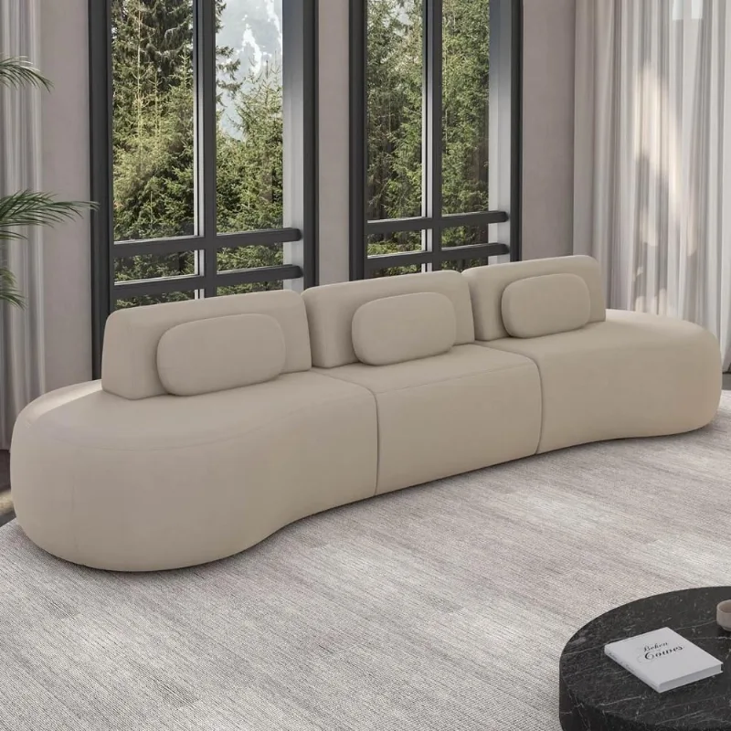 Sofá 4 Lugares 366cm Orgânico Mellanie Veludo Bege Z32 - Mpozenato
