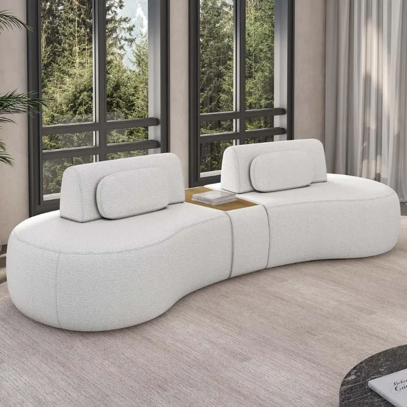 Sofá 4 Lugares 285cm Orgânico Com Mesa Mellanie Boucle Cru Z32 - Mpozenato