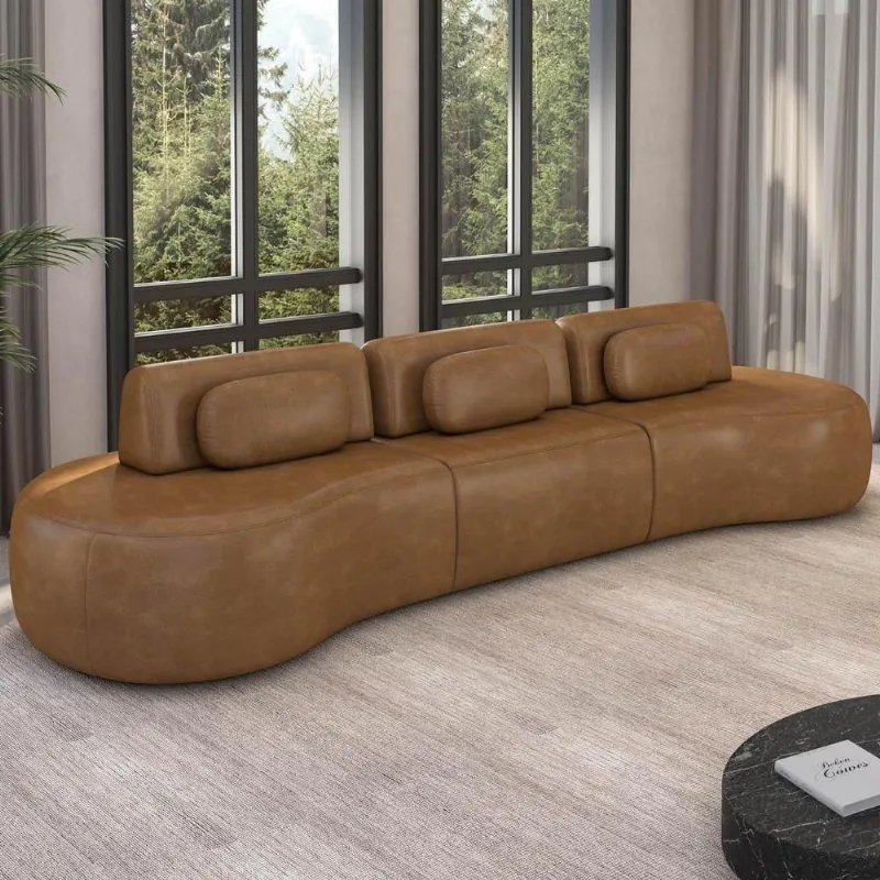 Sofá 4 Lugares 326cm Orgânico Mellanie Sintético Caramelo Z32 - Mpozenato