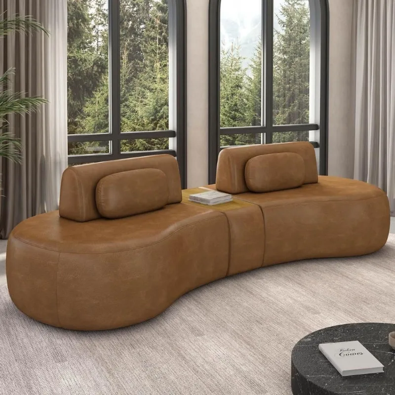 Sofá 4 Lugares 285cm Orgânico Com Mesa Mellanie Sintético Caramelo Z32 - Mpozenato