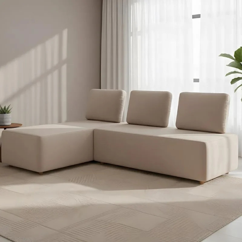 Sofá 3 Lugares Com Chaise 222cm Rovier Veludo Bege Z32 - Mpozenato
