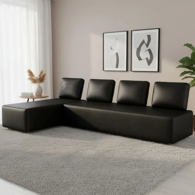Sofá 4 Lugares Com Chaise 296cm Rovier Sintético Preto Z32 - Mpozenato
