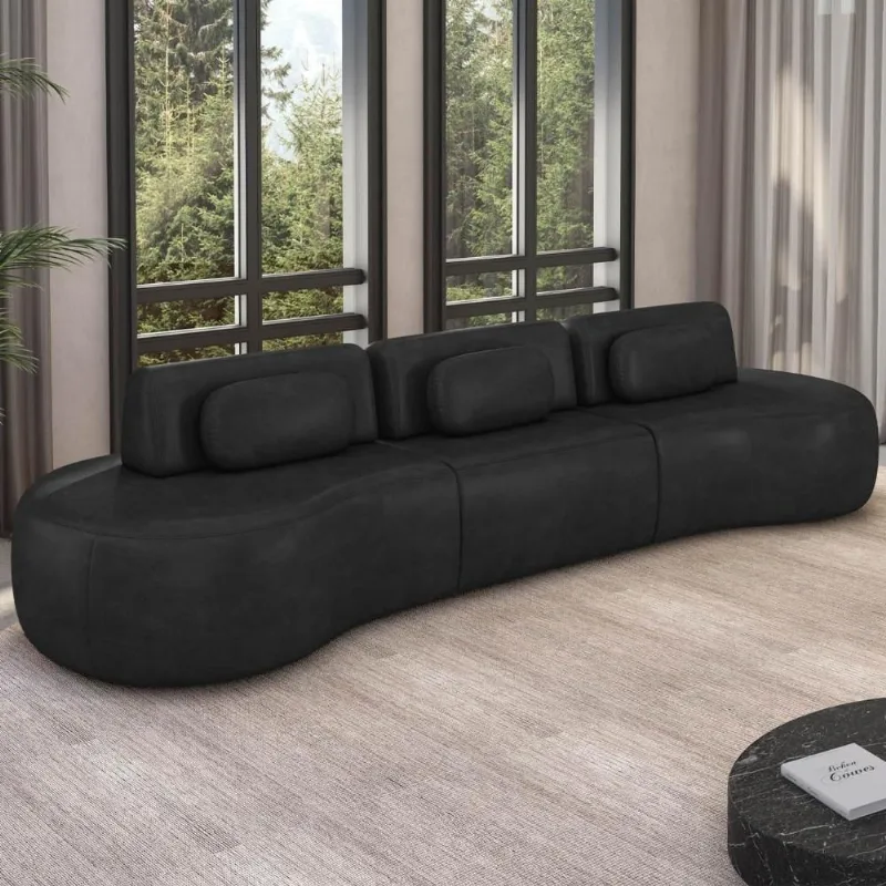 Sofá 4 Lugares 326cm Orgânico Mellanie Sintético Preto Z32 - Mpozenato