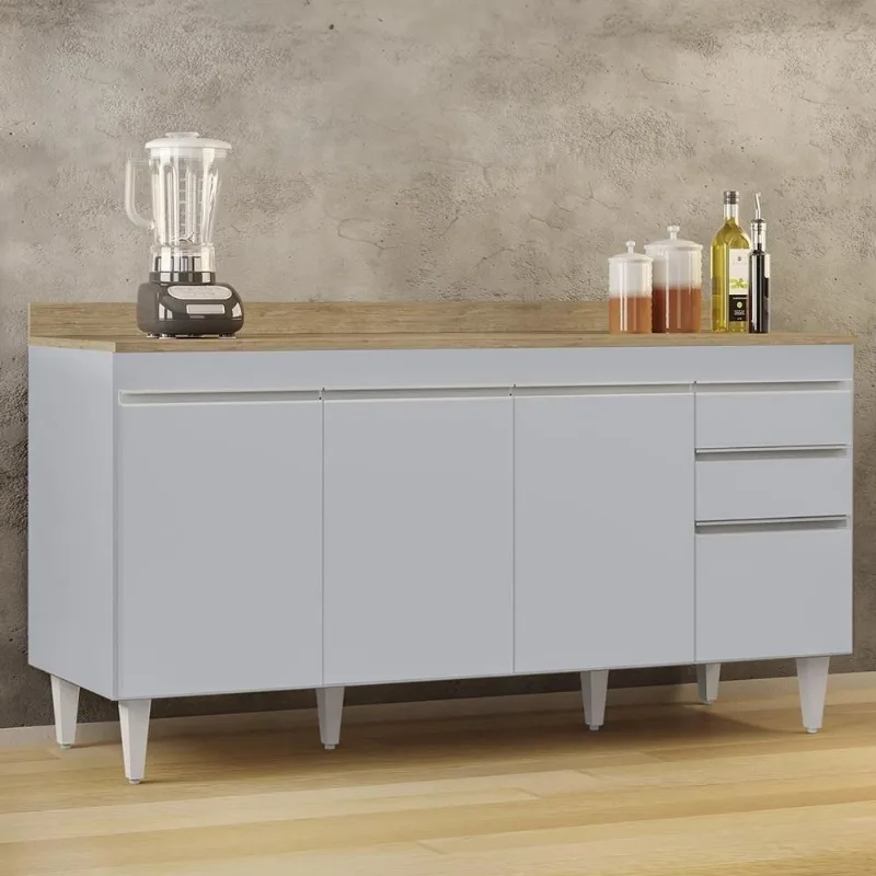 Balcão de Cozinha para Pia Arkansas 4 Portas 2 Gavetas MDP 160cm Cinza Claro e Castanho Lumil Móveis