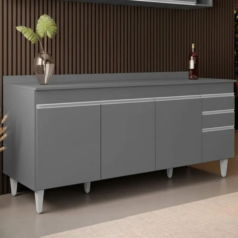 Balcão De Cozinha Para Pia Com Tampo 180cm Dallas Cinza - Lumil