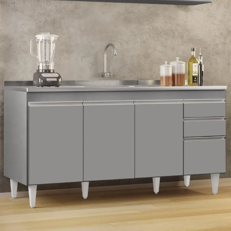 Balcão De Cozinha Com Pia Inox 160cm Arkansas Cinza - Lumil