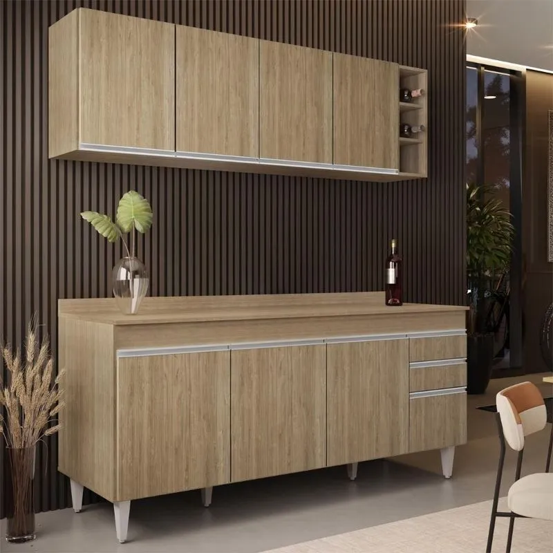 Armário Cozinha E Balcão Com Tampo 180cm Dallas Castanho - Lumil