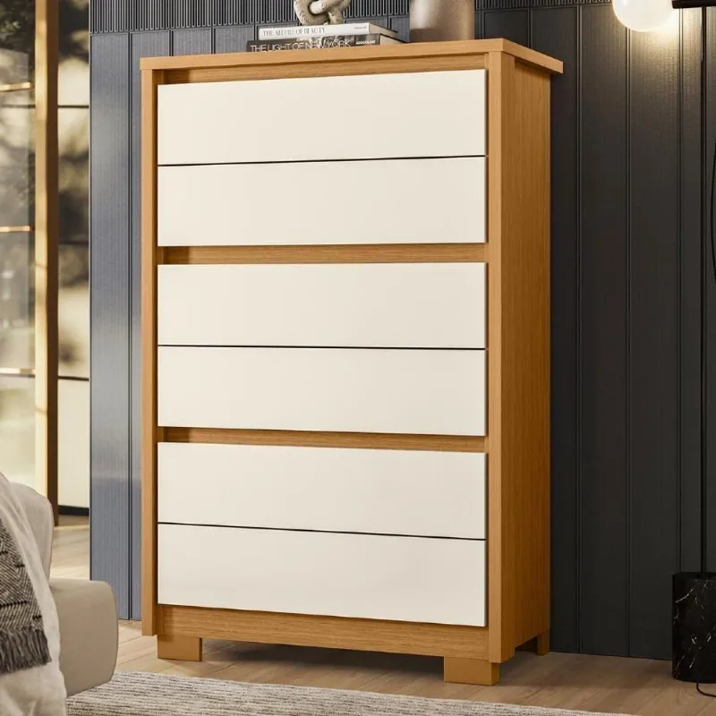 Cômoda Quarto 79cm 6 Gavetas Ayron Cinamomo/off A02 - Mpozenato - Mpozenato