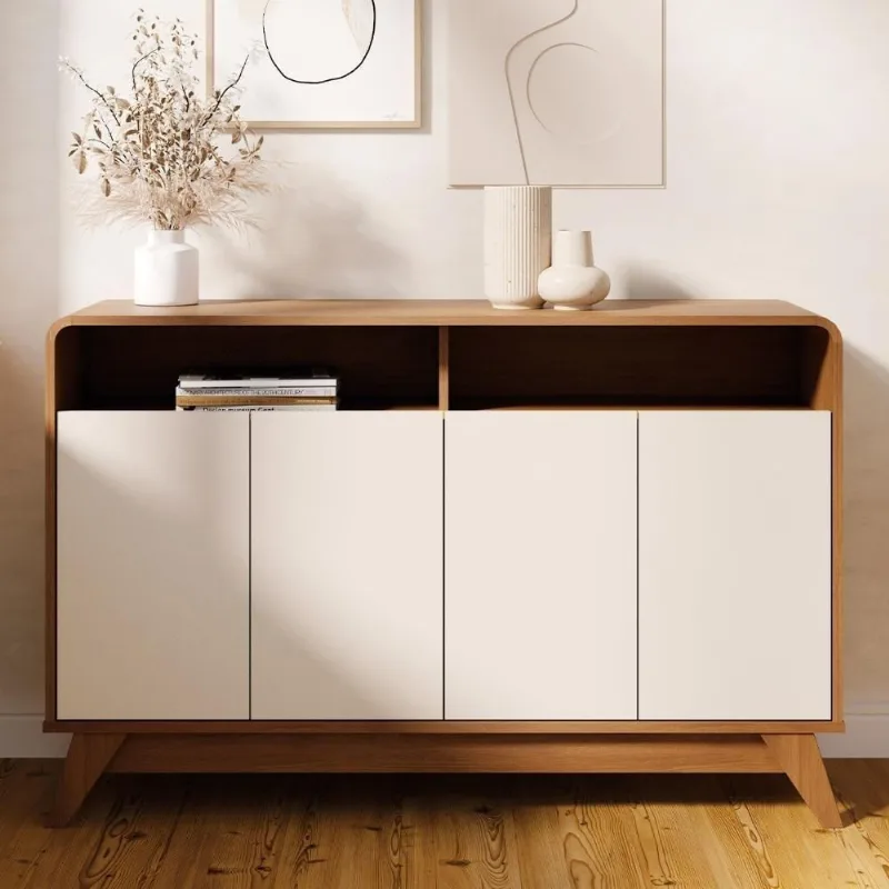 Buffet Aparador 125cm 4 Portas Orgânico Marlo Nature/off Z56 - Mpozenato - Mpozenato