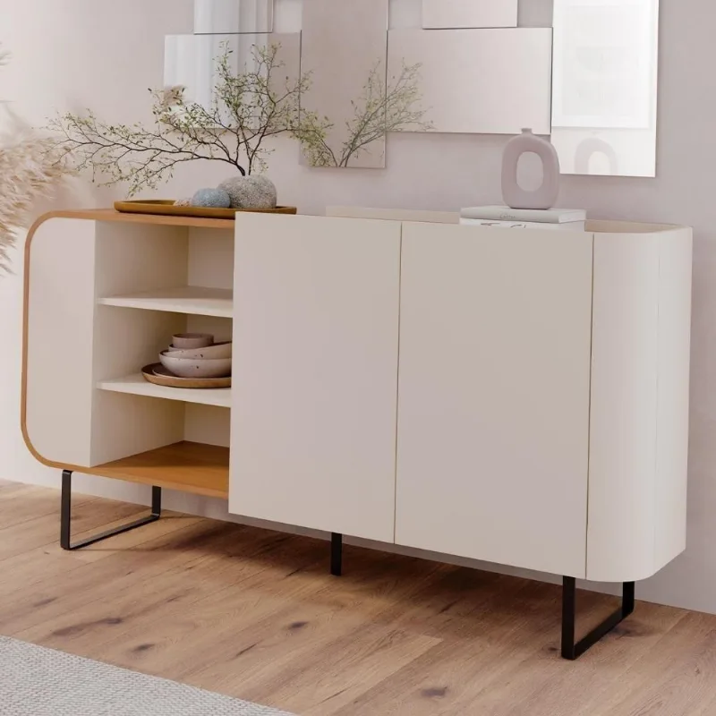 Buffet Aparador 160cm 2 Portas Orgânico Pé Metal Sindy Off Z56 - Mpozenato - Mpozenato