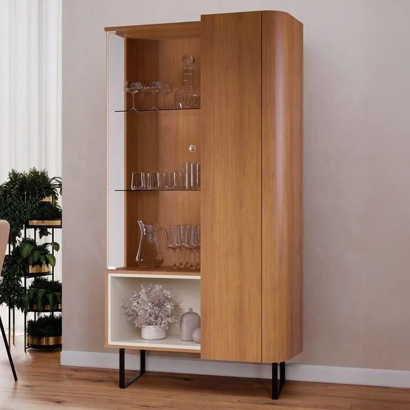 Cristaleira Porta De Vidro 92cm Orgânica Pé Metal Sindy Nature Z56 - Mpozenato