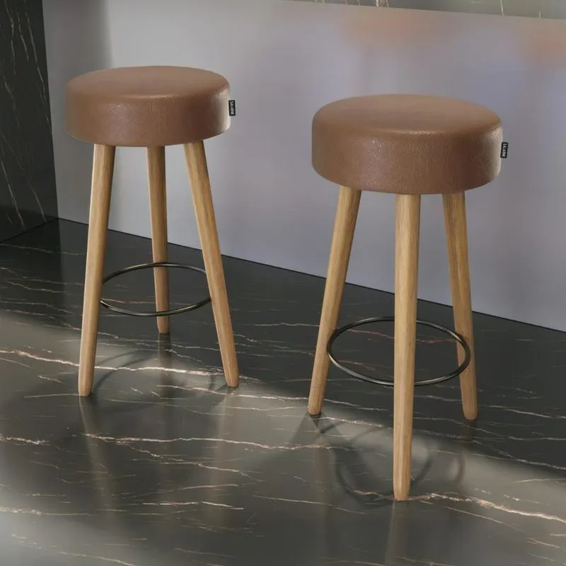 Banqueta Alta Estofada Pés Palito Kit 2 Hong Sintético Café S08 - Mpozenato