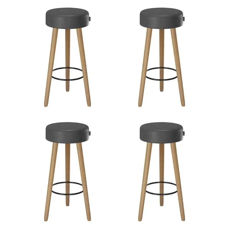 Banqueta Alta Estofada Pés Palito Kit 4 Hong Sintético Preto S08 - Mpozenato