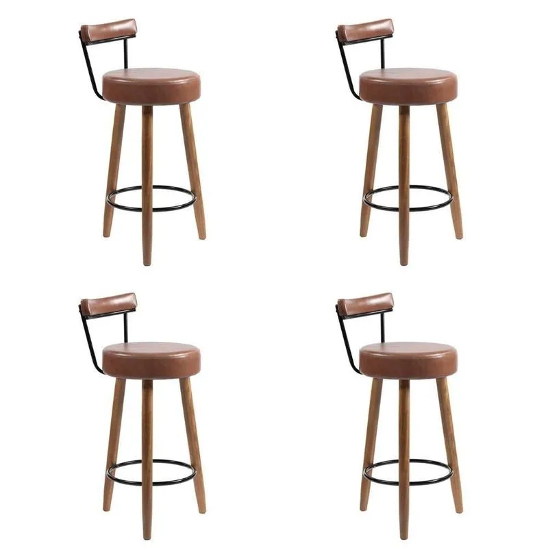 Banqueta Alta Estofada Pés Palito Kit 4 Tília Sintético Café S08 - Mpozenato