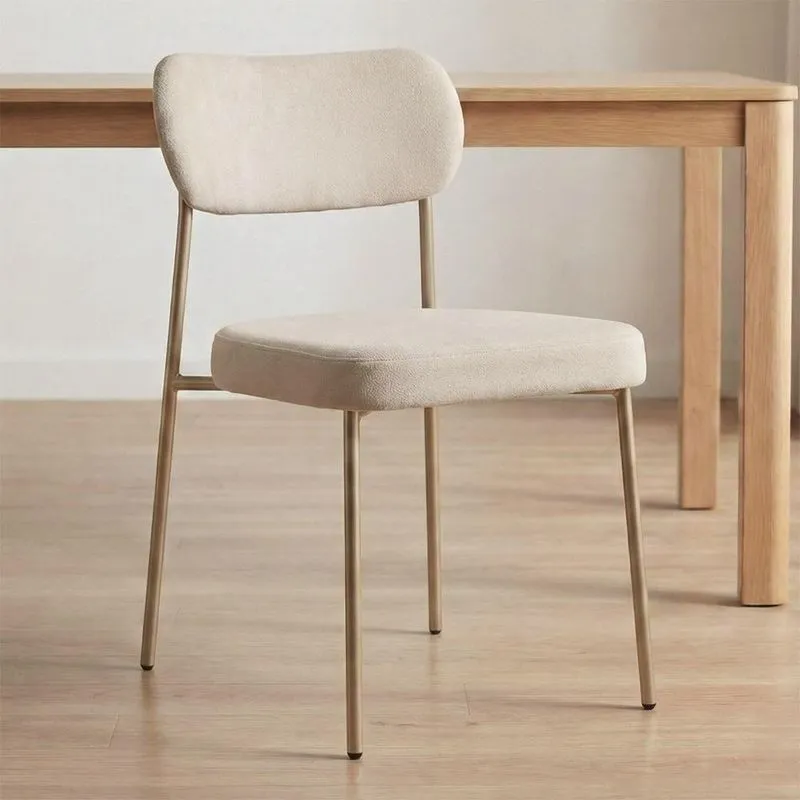 Cadeira Jantar Estofada Pé Metal Rosê Lavy Boucle Bege S08 - Mpozenato