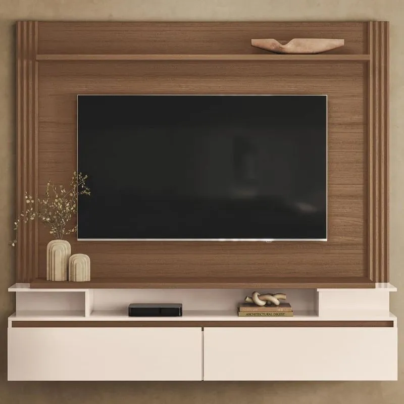 Painel Tv 65 Pol 181cm Bancada Suspensa Walle Castanho/off H01 - Mpozenato