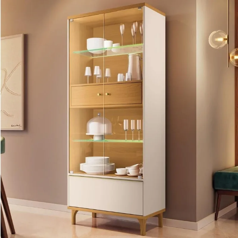 Cristaleira Portas De Vidro Com Led 76cm Delux Off/cinamomo H01 - Mpozenato - Mpozenato