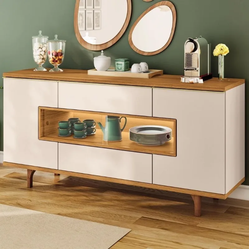 Buffet Aparador 160cm Com Led 3 Portas Islam Off/cinamomo H01 - Mpozenato - Mpozenato