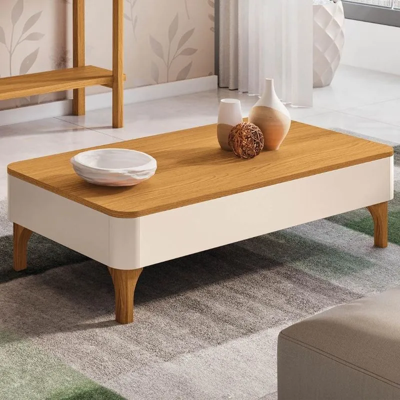 Mesa De Centro Baixa Para Sala Pé Madeira Thalia Off/cinamomo H01 - Mpozenato