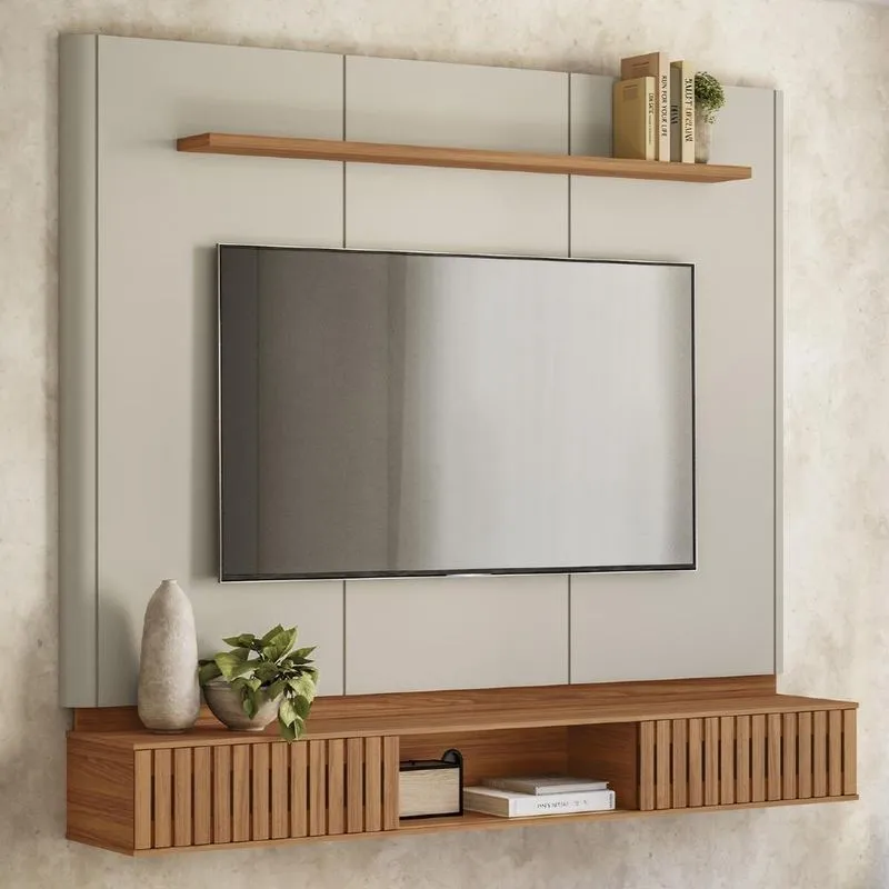 Painel Tv 70 Pol 183cm Bancada Suspensa Kaori Canela/off L06 - Mpozenato