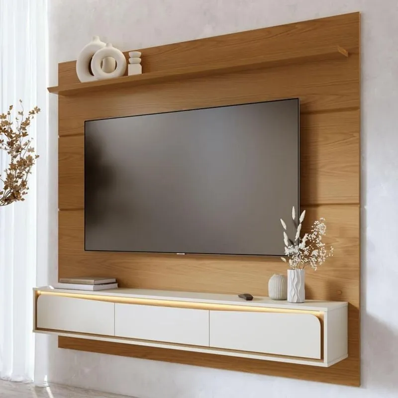 Painel Tv 65 Pol Bancada Suspensa 180cm Com Led Tath Freijó/off C05 - Mpozenato