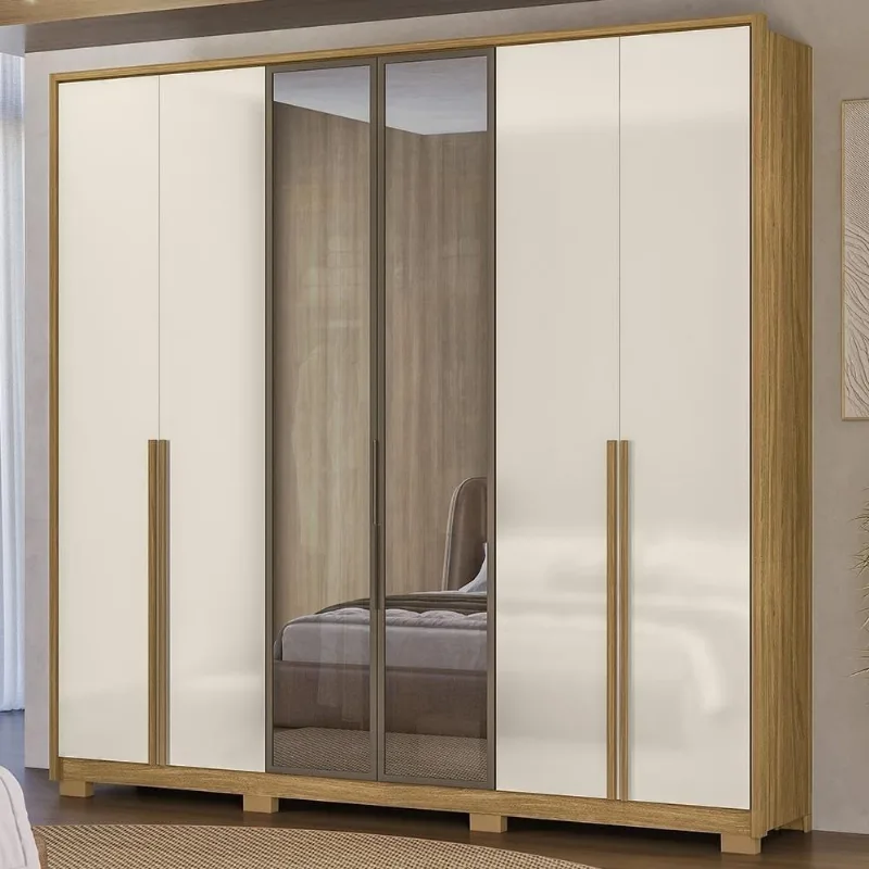 Guarda Roupa Casal Saara Z17 6 Portas de Bater 4 Gavetas MDP Freijó-Off Mpozenato