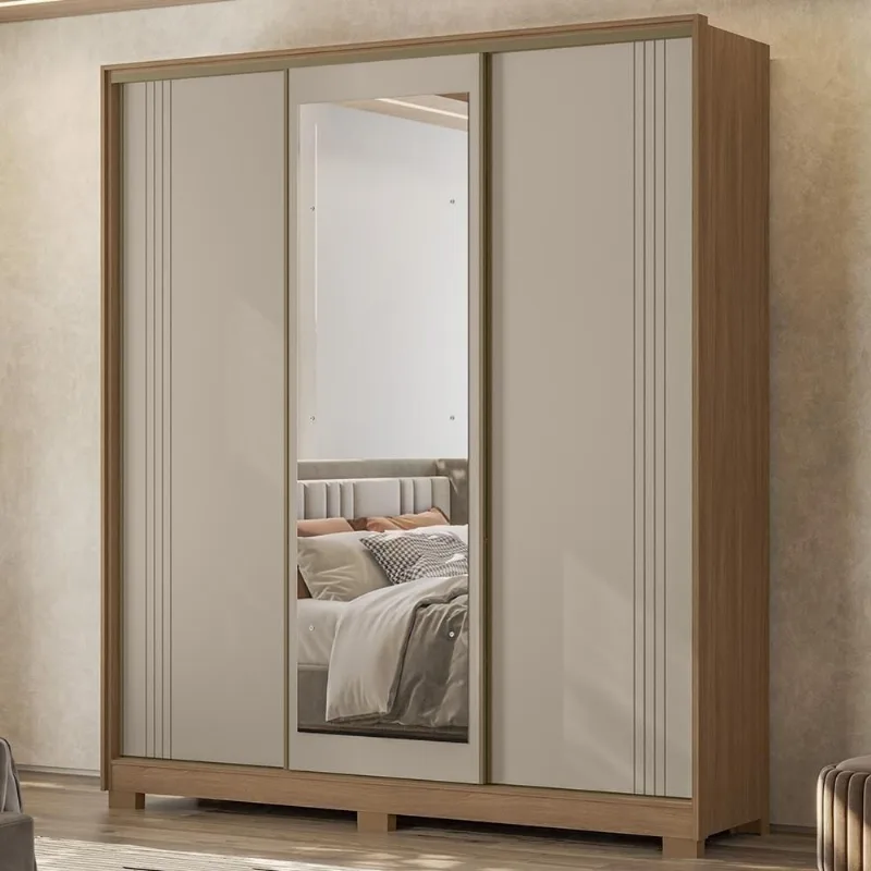 Guarda Roupa Casal Darlan Z17 3 Portas Deslizantes 4 Gavetas Carvalho-Fendi Mpozenato - Mpozenato