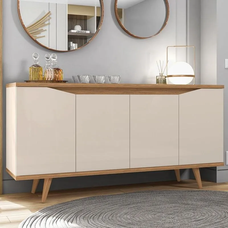 Buffet Aparador 160cm 4 Portas Pé Madeira Lady Off/cedro C14 - Mpozenato