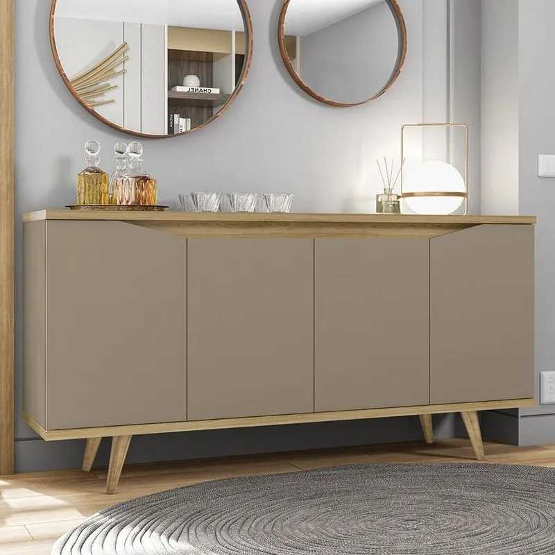 Buffet Aparador 160cm 4 Portas Pé Madeira Lady Fendi/hannover C14 - Mpozenato