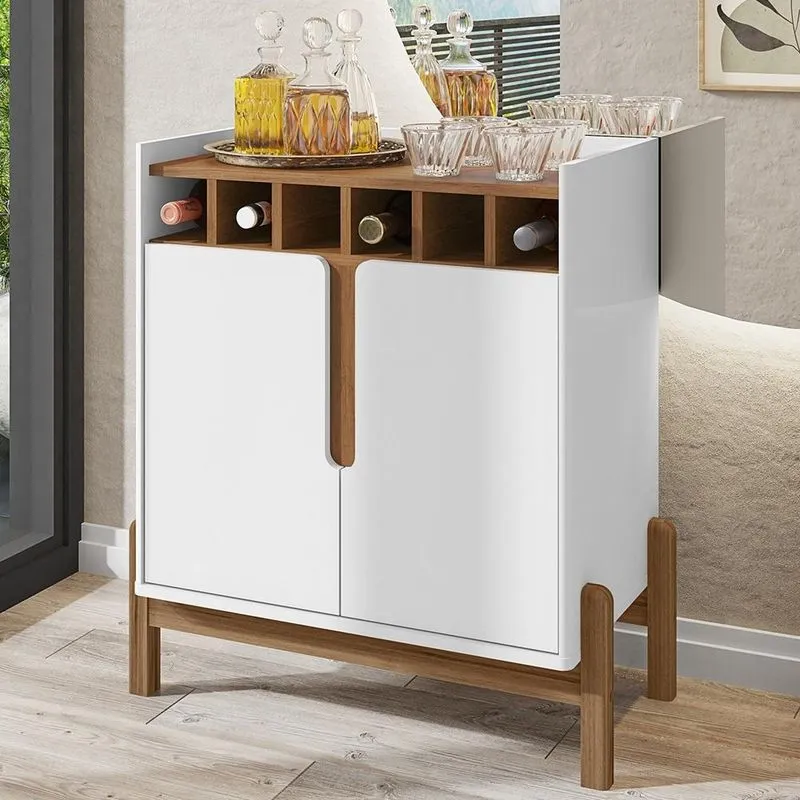 Balcão Aparador Bar 75cm Com Adega Apollo Branco/Cedro C14 - Mpozenato