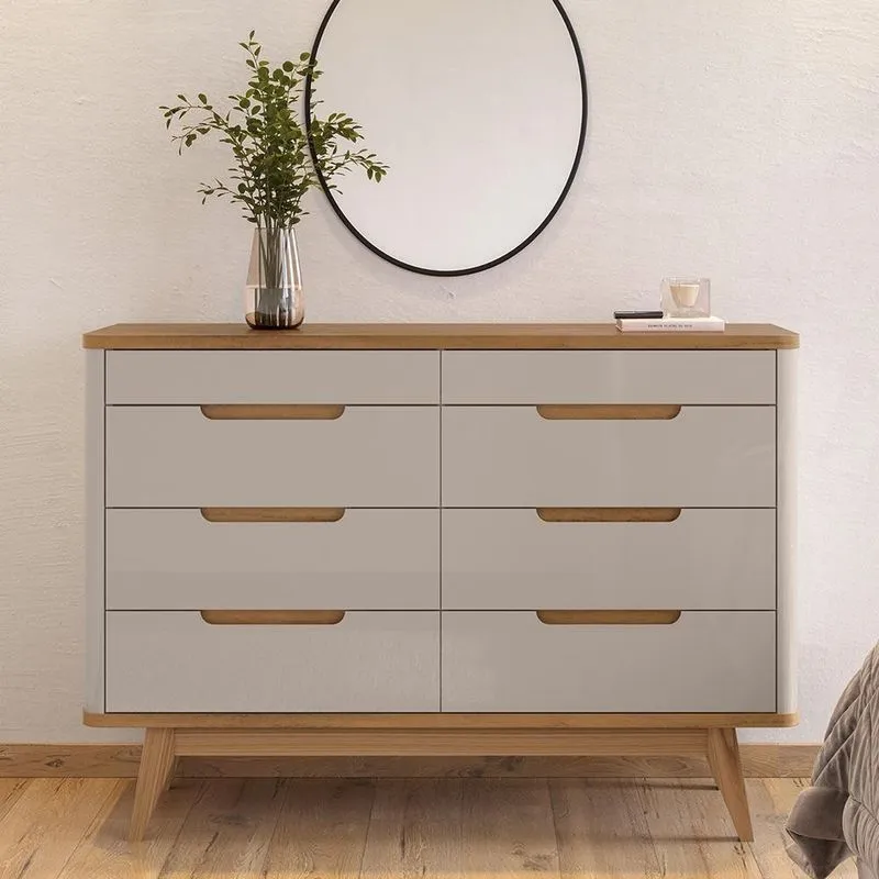 Cômoda Quarto 135cm Orgânica 8 Gavetas Luke Off/cedro C14 - Mpozenato