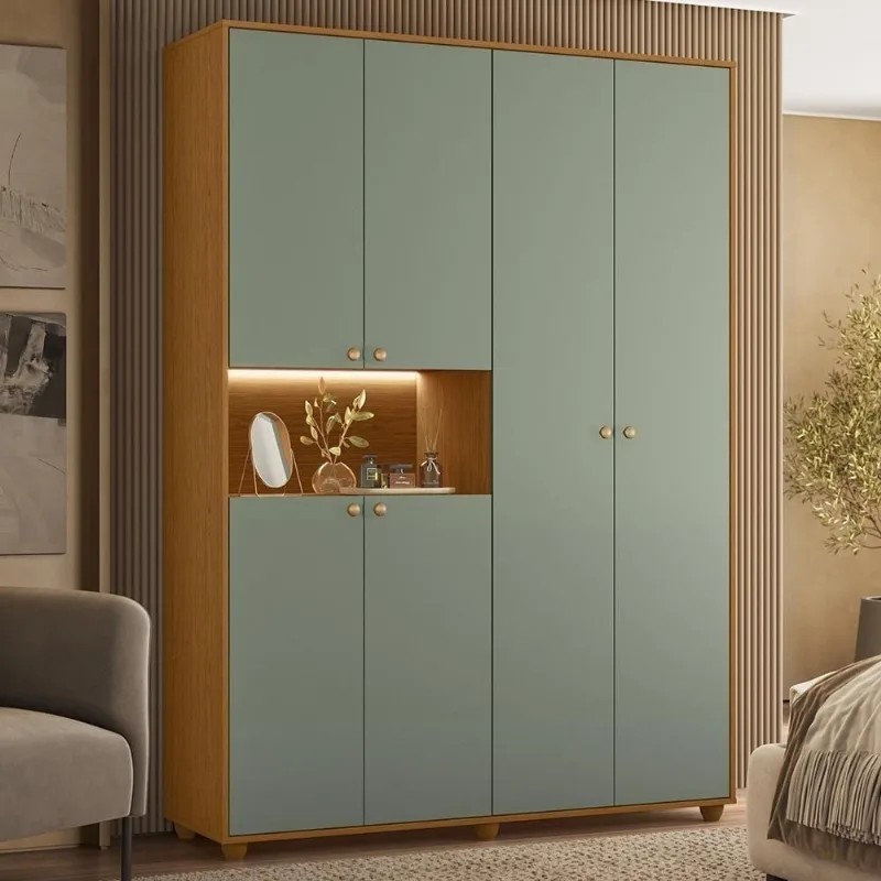 Guarda Roupa Casal Vittara A02 6 Portas de Bater 2 Gavetas MDP Cinamomo-Sálvia Mpozenato - Mpozenato