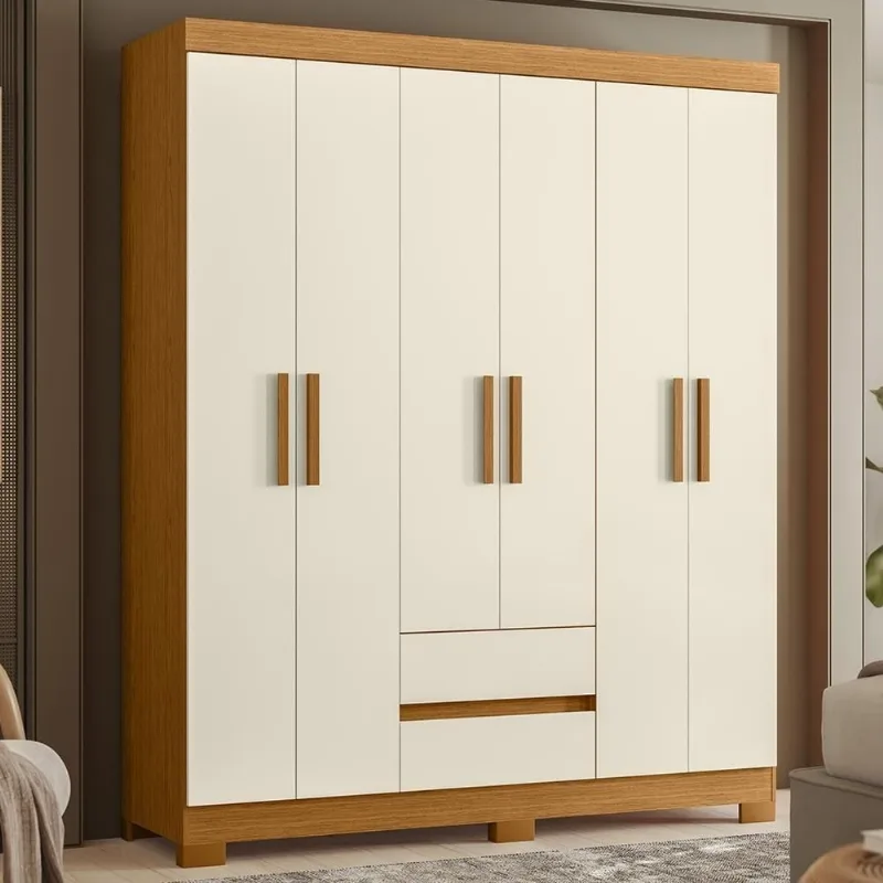 Guarda Roupa Casal Lipion A02 6 Portas 2 Gavetas MDP Cinamomo-Off Mpozenato - Mpozenato