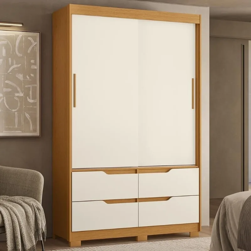 Guarda Roupa Casal Solare A02 2 Portas 4 Gavetas MDP Cinamomo-Off Mpozenato - Mpozenato
