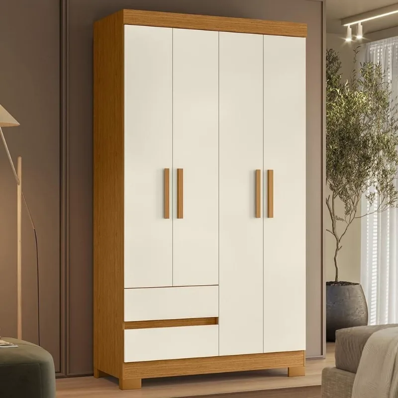 Guarda Roupa Casal Lipion A02 4 Portas 2 Gavetas MDP Cinamomo-Off Mpozenato - Mpozenato