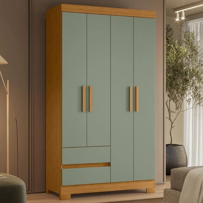 Guarda Roupa Casal Lipion A02 4 Portas 2 Gavetas MDP Cinamomo-Sálvia Mpozenato - Mpozenato