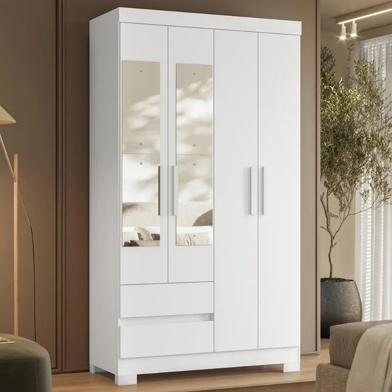 Guarda Roupa Casal Lipion Flex A02 4 Portas 2 Gavetas MDP Branco-Titanium-Rosa-Azul Mpozenato - Mpozenato