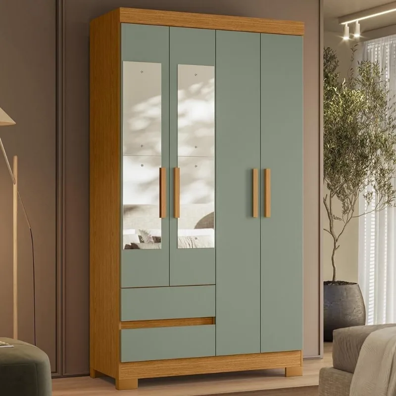 Guarda Roupa Casal Lipion A02 4 Portas 2 Gavetas MDP Cinamomo-Sálvia Mpozenato - Mpozenato