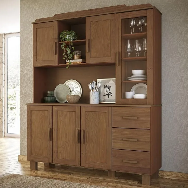 Armário De Cozinha 156cm 3 Gavetas Madeira Maciça Giana Castanho F07 - Mpozenato