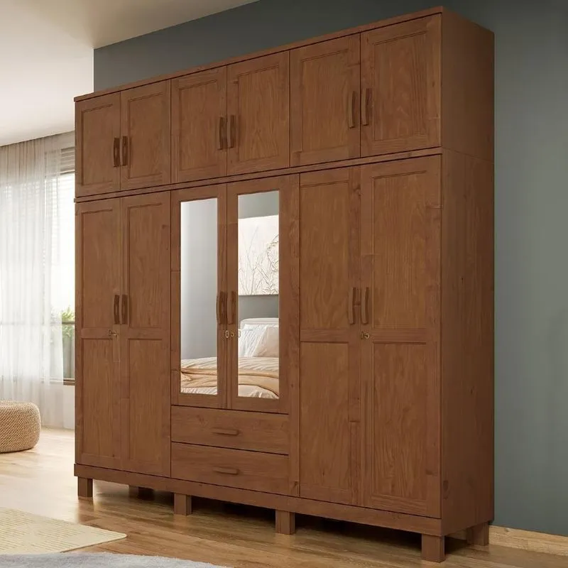 Guarda Roupa Casal Giana 12 Portas De Bater 2 Gavetas MDF-MDP Castanho MPOZENATO 225cm