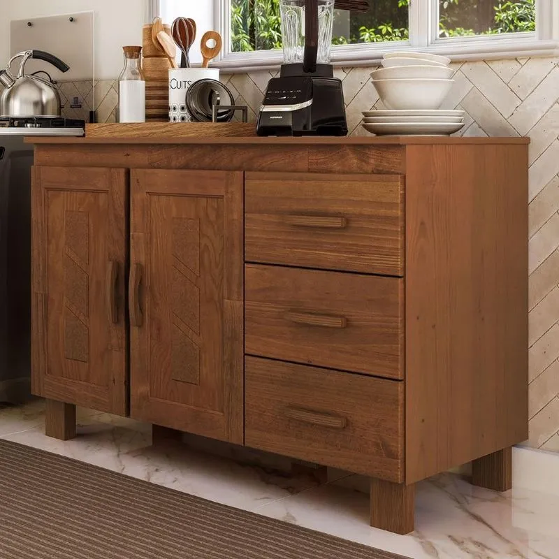 Balcão De Cozinha Com Tampo 120cm 2 Portas Madeira Giana Castanho F07 Mpozenato