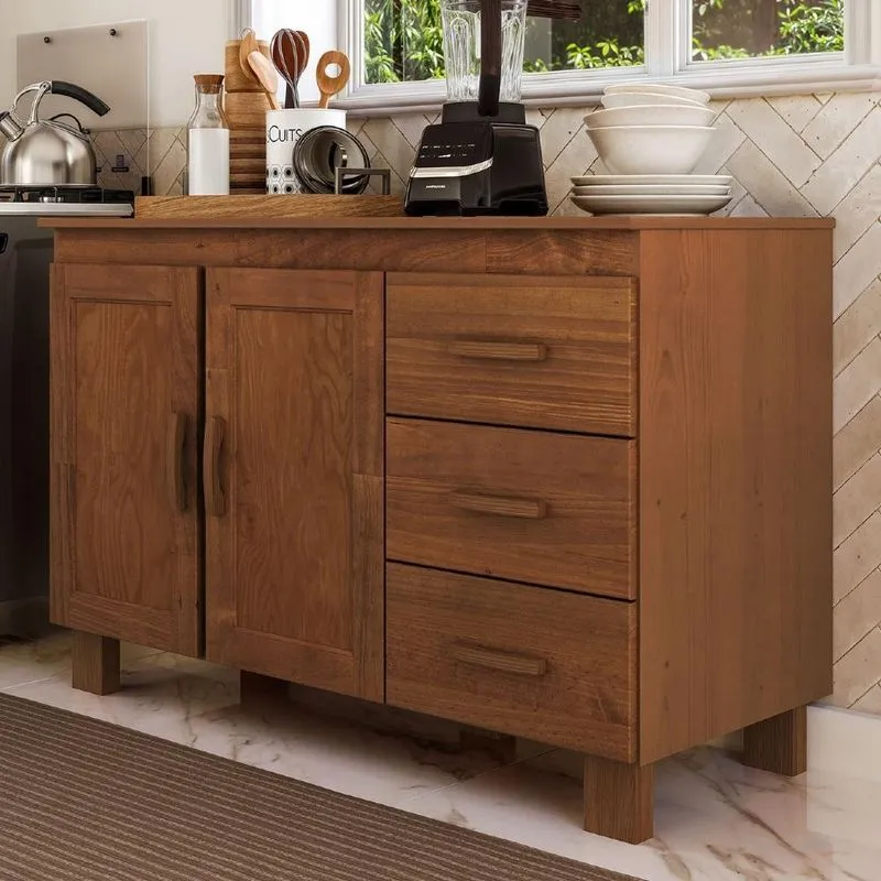 Balcão De Cozinha Com Tampo 120cm 3 Gavetas Madeira Giana Castanho F07 - Mpozenato