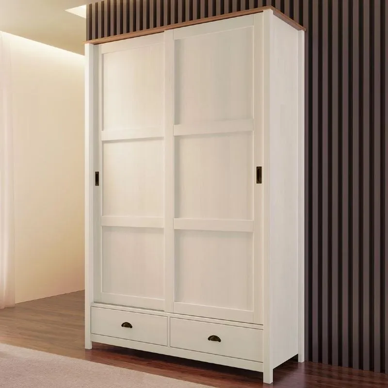Guarda Roupa Solteiro 133cm 2 Portas Deslizantes Lazio Branco/Freijó F07 - Mpozenato