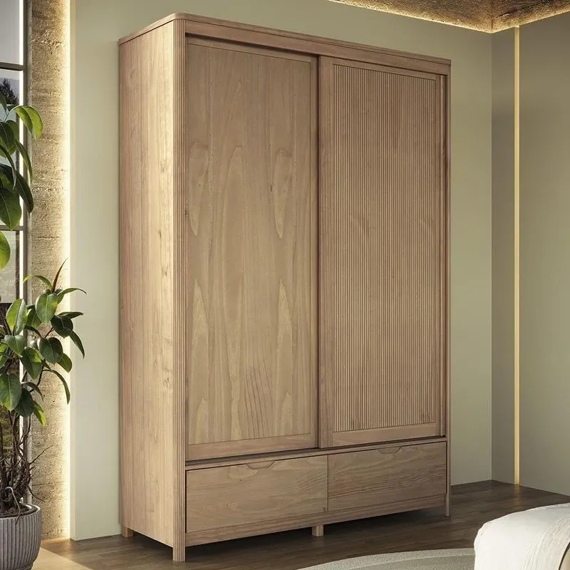 Guarda Roupa Casal Nira 2 Portas De Correr 2 Gavetas Madeira Maciça Tuari Mpozenato 151cm