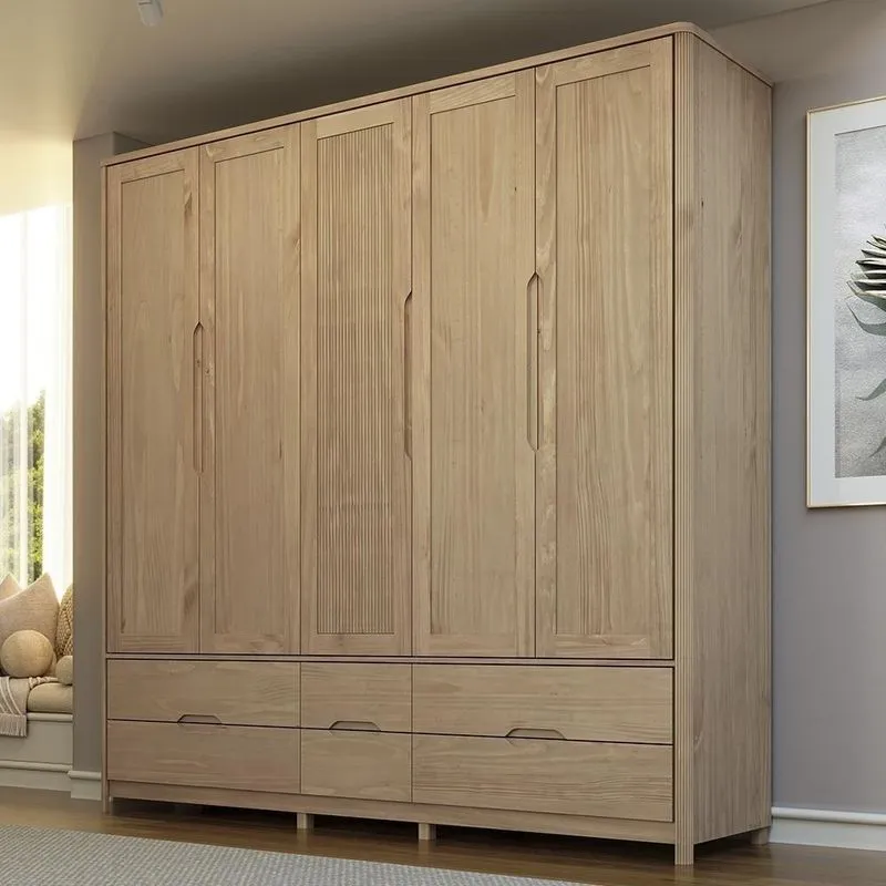 Guarda Roupa Casal Nira 5 Portas De Bater 6 Gavetas Madeira Maciça Tuari Mpozenato 220cm