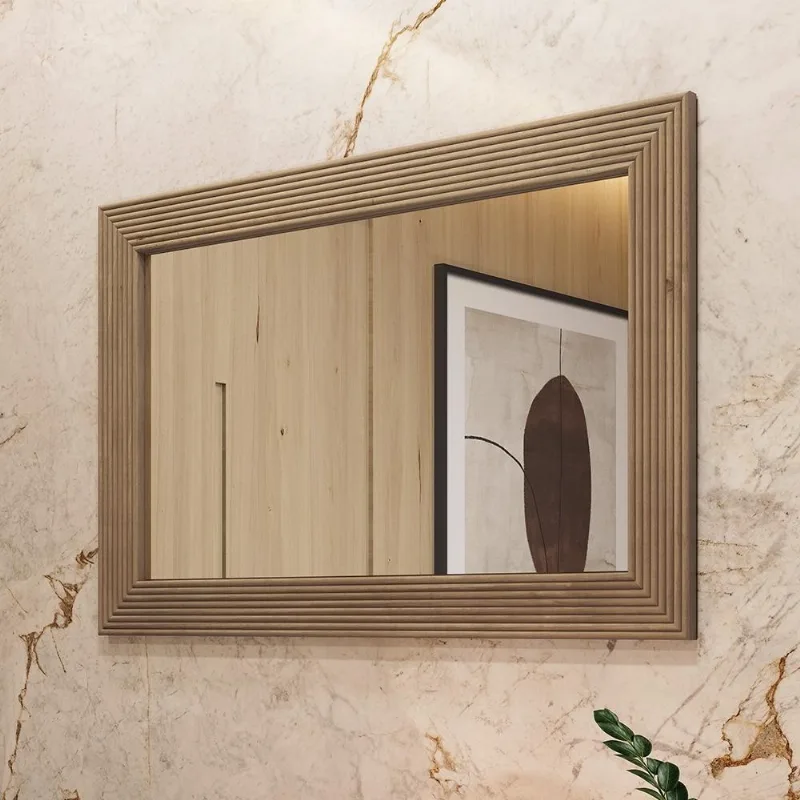 Espelho Com Moldura Decorativo 120cm Madeira Maciça Nira Tauari F07 - Mpozenato