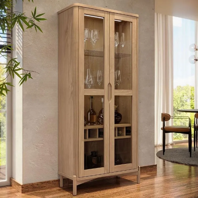 Cristaleira Porta De Vidro 80cm Pés Madeira Maciça Nira Tauari F07 Mpozenato