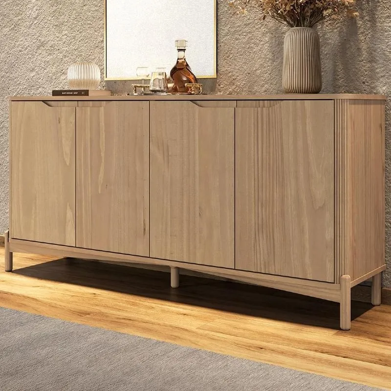 Buffet Aparador 167cm 4 Portas Madeira Maciça Nira Tauari F07 Mpozenato