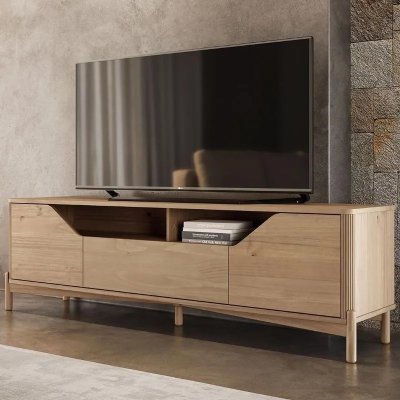Rack TV 80 Pol 182cm Madeira Maciça Nira Com Gaveta Marrom Mpozenato
