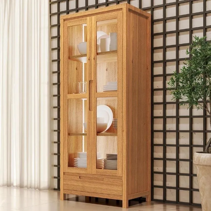 Cristaleira Floris 2 Portas 3 Prateleiras Madeira Maciça Com Iluminação Marrom Mpozenato 80cm